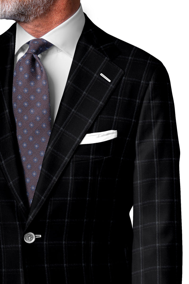 Image of a Black & Silver Flannel Checks Merino Wool Blazers Fabric