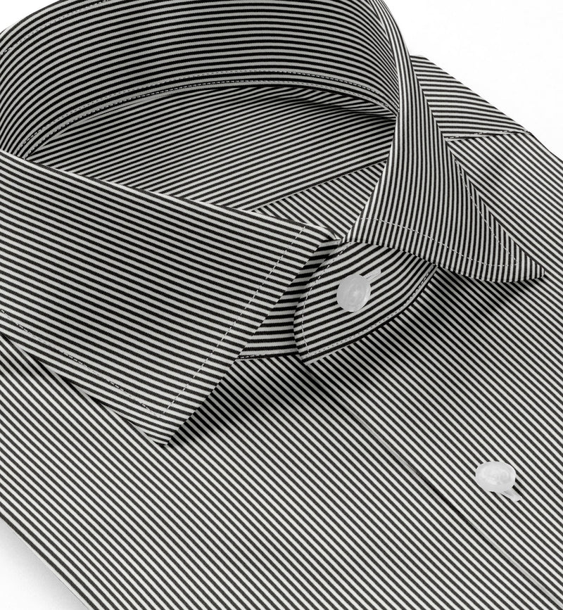 Image of a Black & White Poplin Stripes Giza Cotton Shirting Fabric