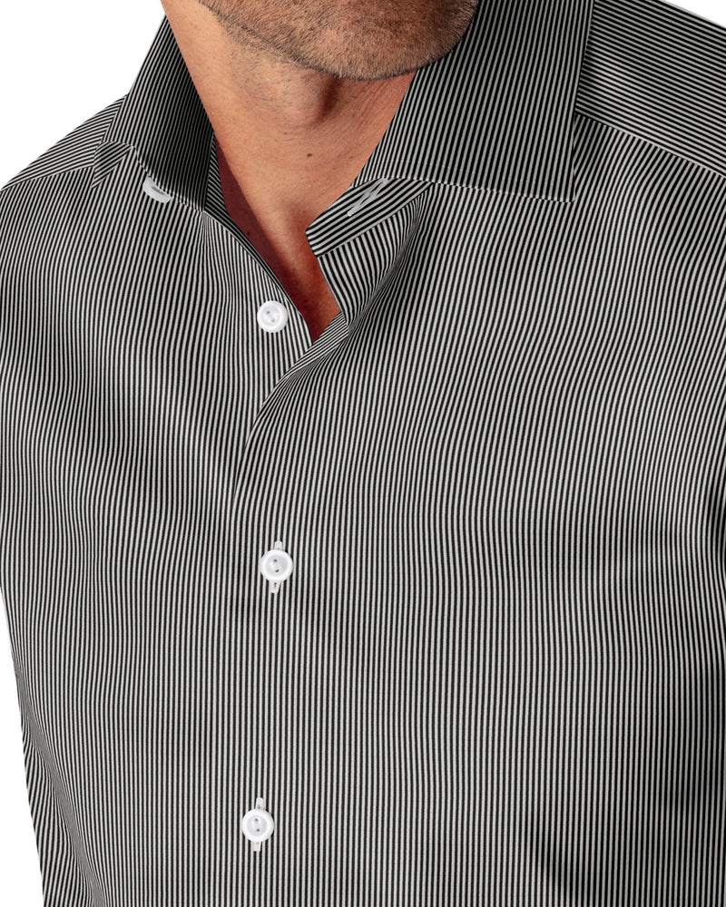 Image of a Black & White Poplin Stripes Giza Cotton Shirting Fabric
