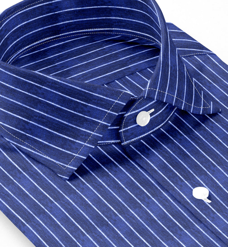Image of a Blue & White Oxford Stripes Cotton Linen Blend Shirting Fabric