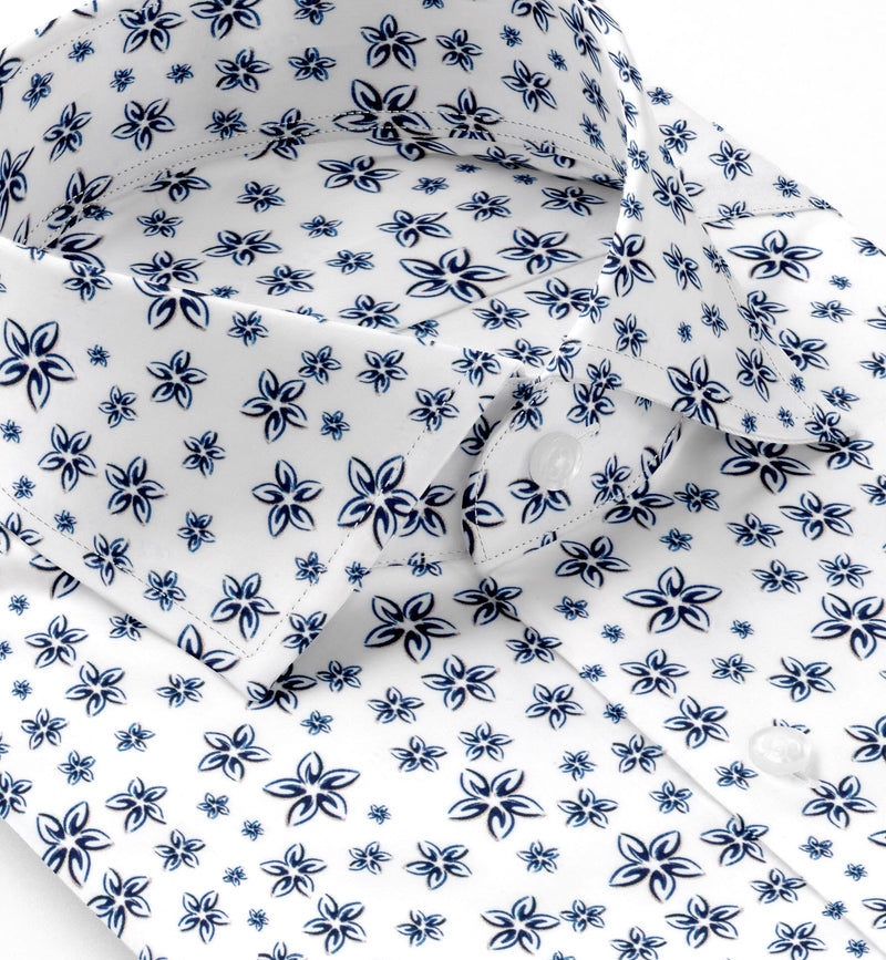 Image of a Blue & White Poplin Prints Giza Cotton Shirting Fabric