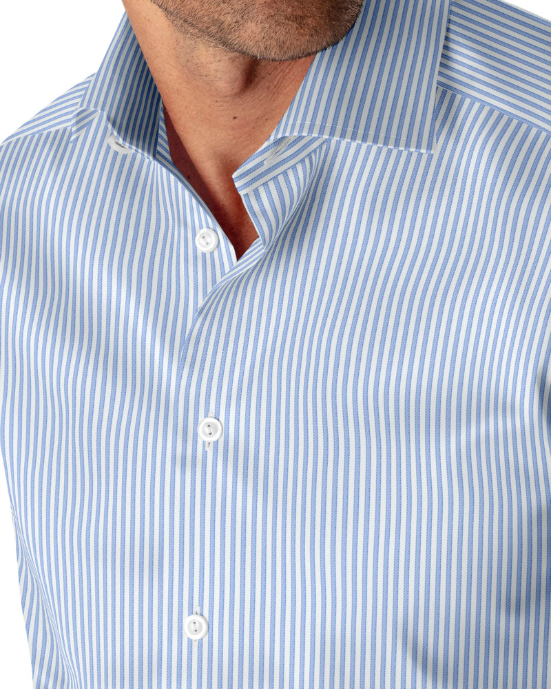 Image of a Blue & White Twill Stripes Giza Cotton Shirting Fabric