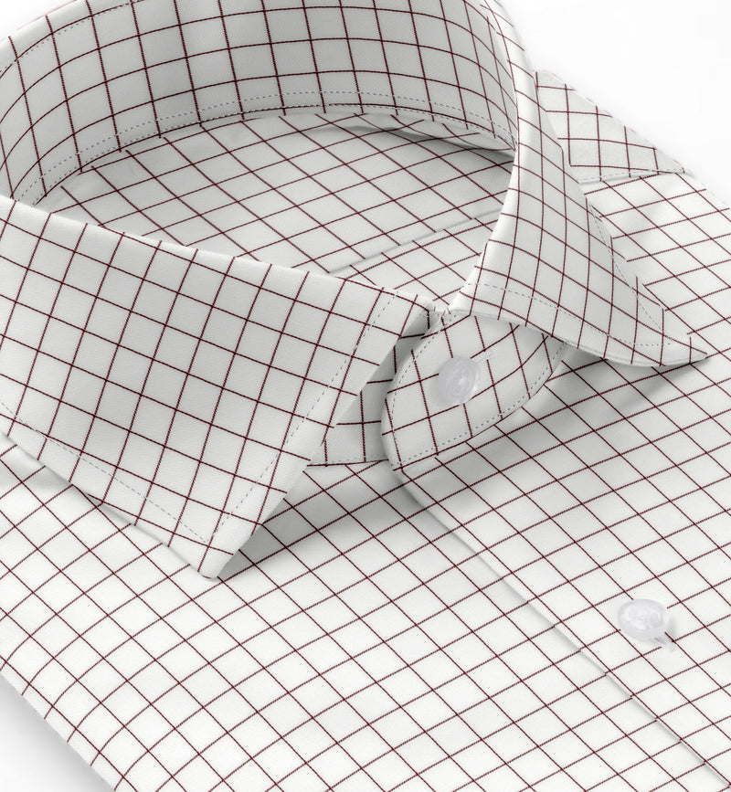 Image of a Burgundy & White Twill Checks Giza Cotton Shirting Fabric
