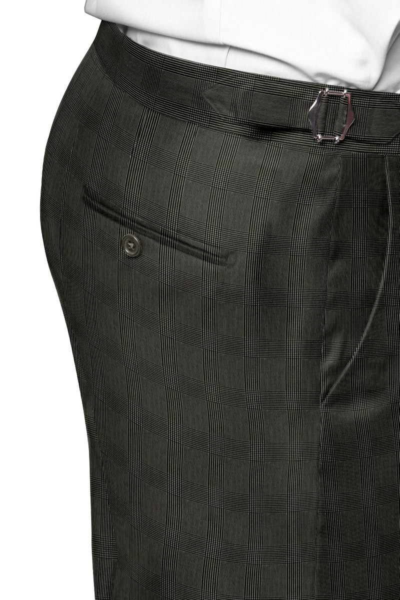 Image of a Charcoal & Black Dobby Checks Cotton Stretch Chinos Fabric