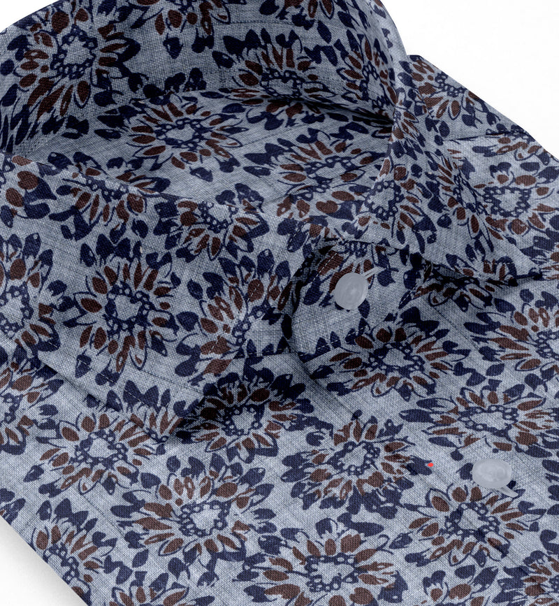 Image of a Grey & Navy-Blue Oxford Prints Linen Shirting Fabric