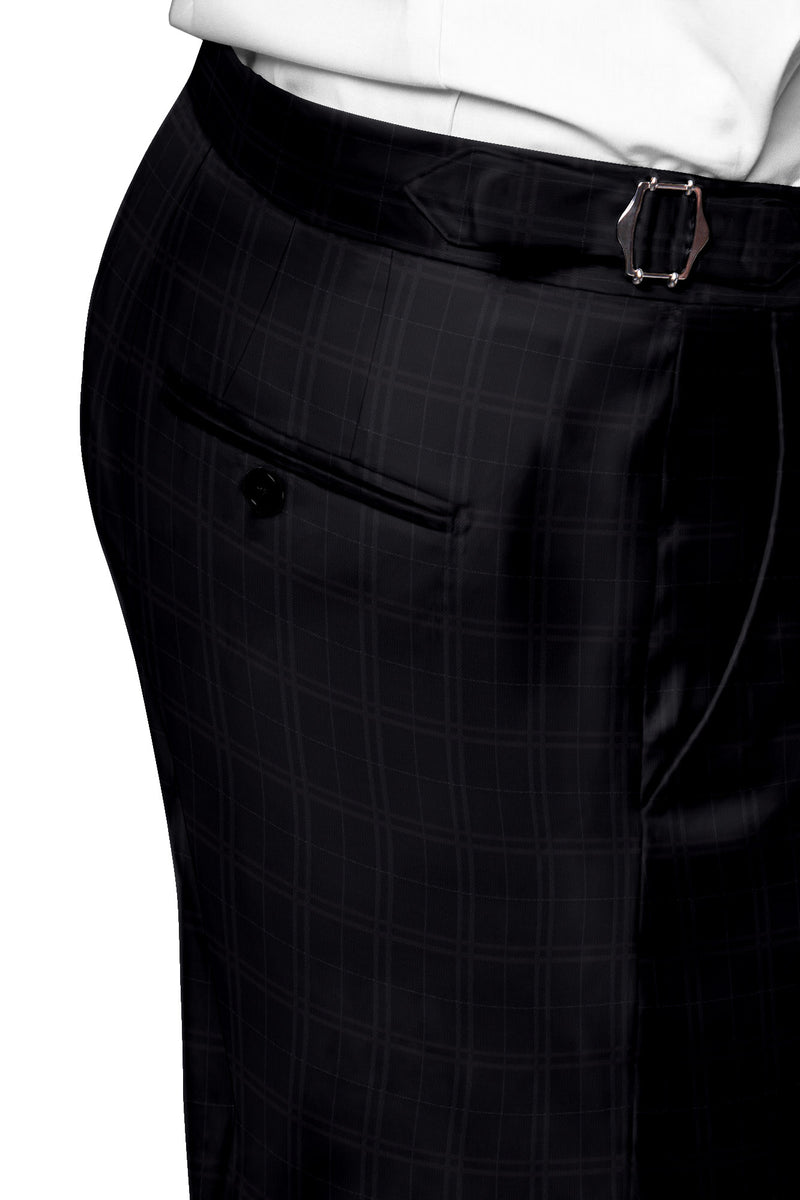 Image of a Black & White Worsted Checks Merino Wool Pants Fabric
