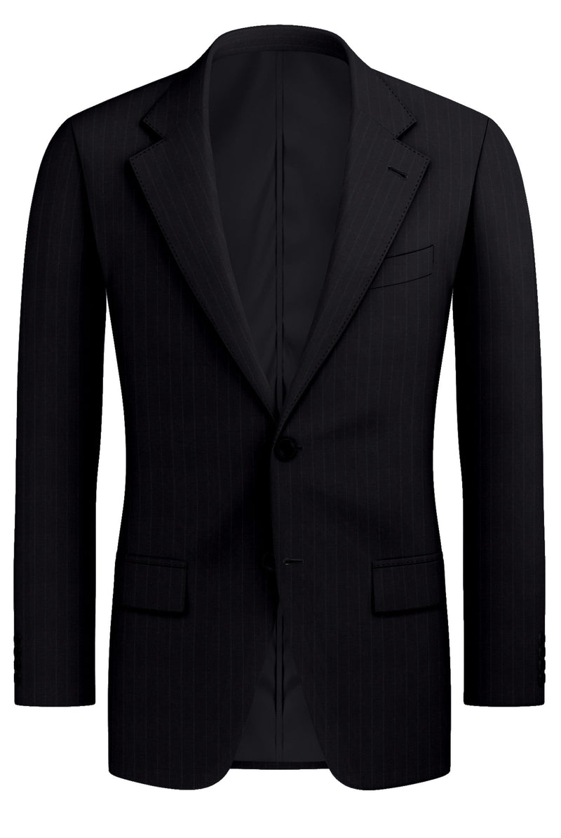 Image of a Black & White Worsted Stripes Merino Wool Blazers Fabric