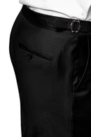 Image of a Black Worsted Houndstooth Merino Wool Suiting Fabric
