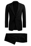 Image of a Black Worsted Houndstooth Merino Wool Suiting Fabric