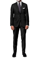 Image of a Black Worsted Houndstooth Merino Wool Suiting Fabric