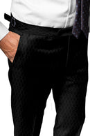 Image of a Black Worsted Micropattern Merino Wool Pants Fabric