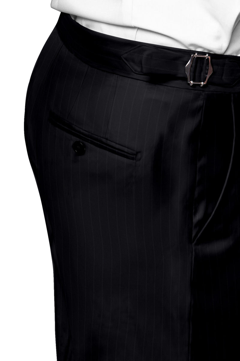Image of a Black Worsted Stripes Merino Wool Pants Fabric
