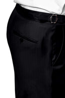 Image of a Black Worsted Stripes Merino Wool Suiting Fabric