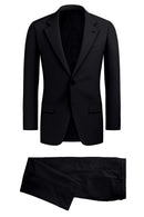 Image of a Black Worsted Stripes Merino Wool Suiting Fabric