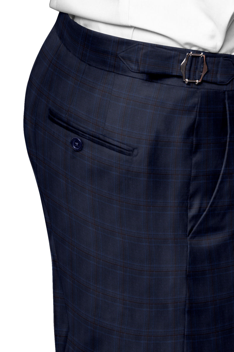 Image of a Blue & Burgundy Worsted Checks Merino Wool Pants Fabric