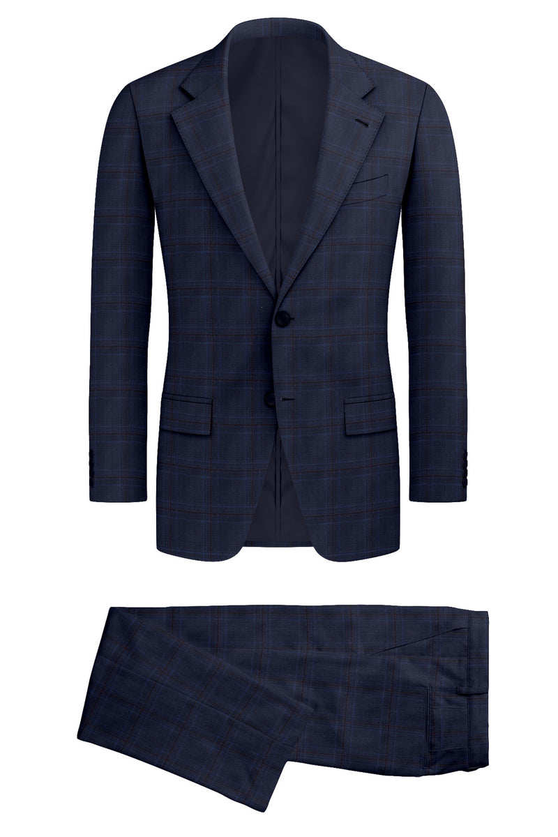 Image of a Blue & Burgundy Worsted Checks Merino Wool Suiting Fabric