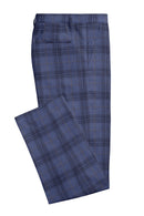Image of a Blue & Grey Worsted Checks Merino Wool Pants Fabric