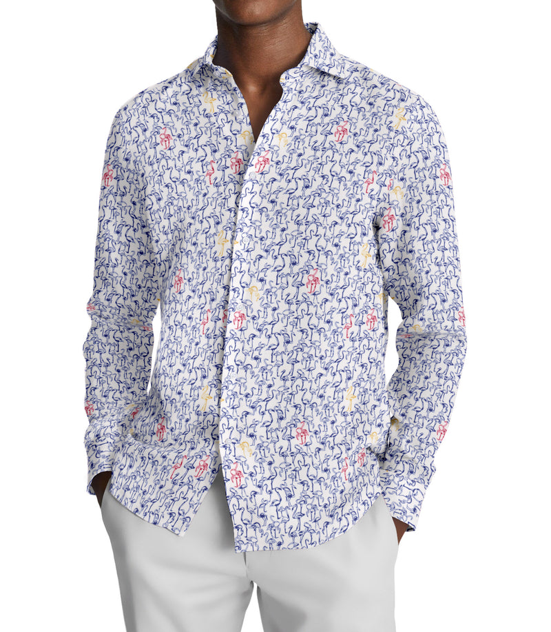 Image of a Blue & Orange Poplin Prints Giza Cotton Shirting Fabric