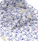 Image of a Blue & Orange Poplin Prints Giza Cotton Shirting Fabric