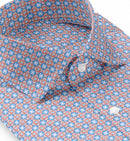 Image of a Blue & Orange Satin Prints Giza Cotton Shirting Fabric