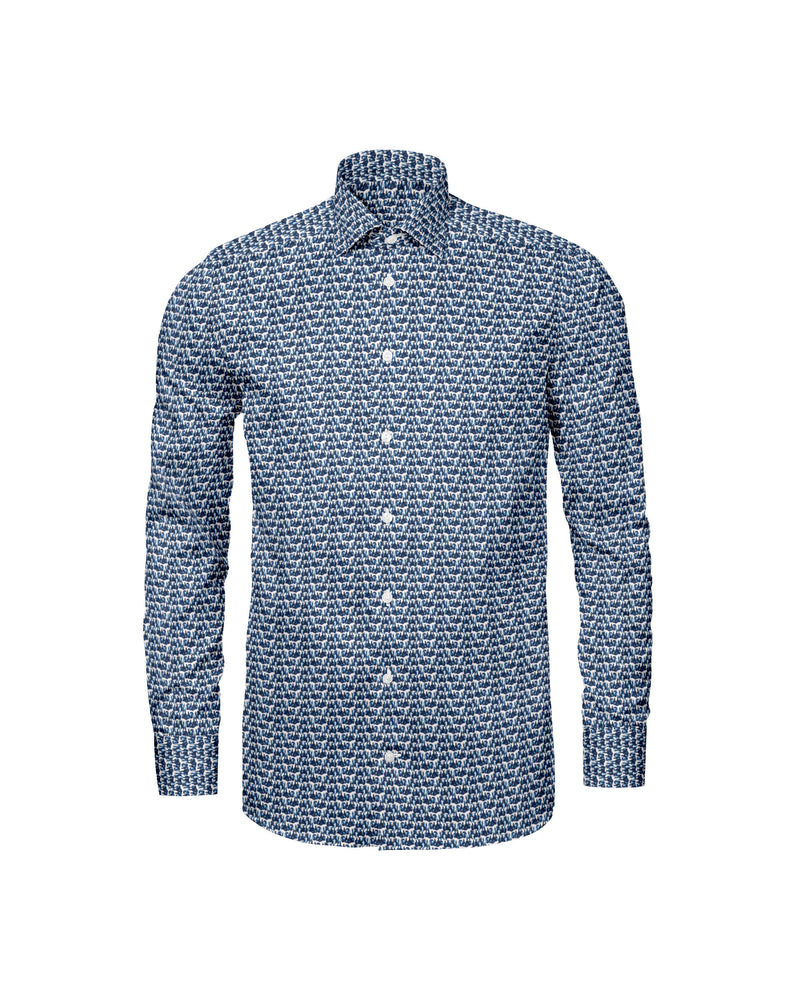 Image of a Blue & White Satin Prints Giza Cotton Shirting Fabric