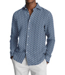 Image of a Blue & White Satin Prints Giza Cotton Shirting Fabric