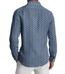 Image of a Blue & White Satin Prints Giza Cotton Shirting Fabric