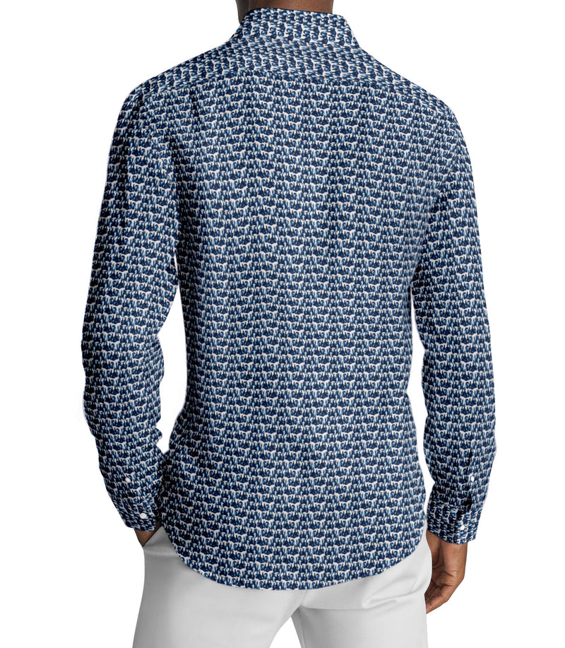 Image of a Blue & White Satin Prints Giza Cotton Shirting Fabric