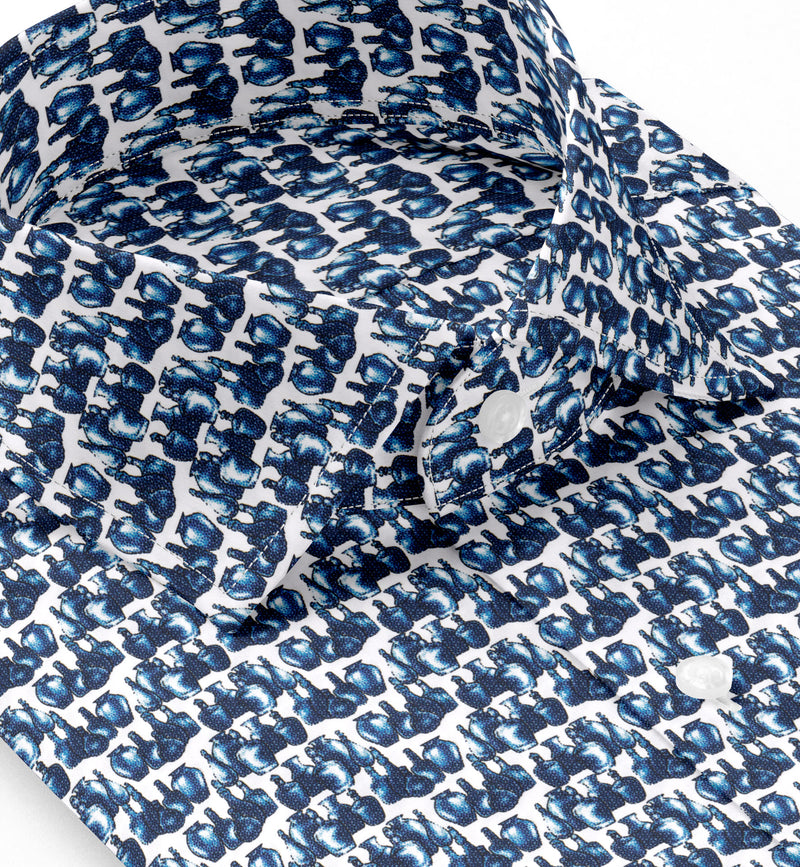 Image of a Blue & White Satin Prints Giza Cotton Shirting Fabric
