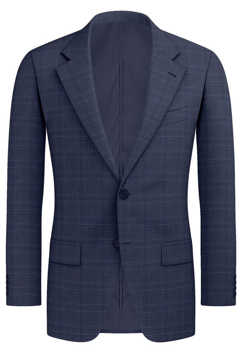 Image of a Blue Worsted Checks Merino Wool Blazers Fabric