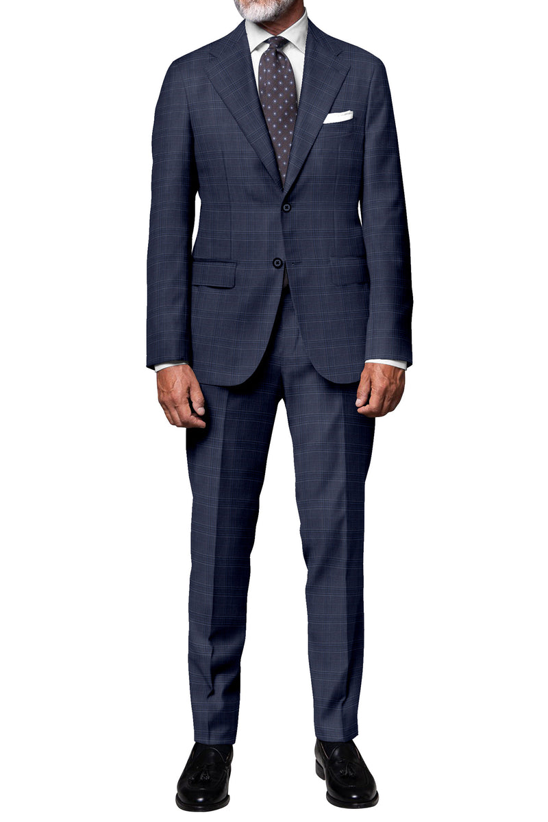 Image of a Blue Worsted Checks Merino Wool Pants Fabric