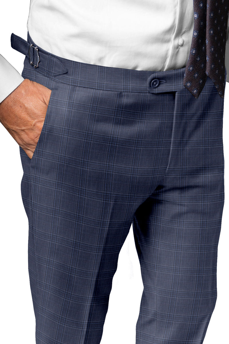 Image of a Blue Worsted Checks Merino Wool Pants Fabric