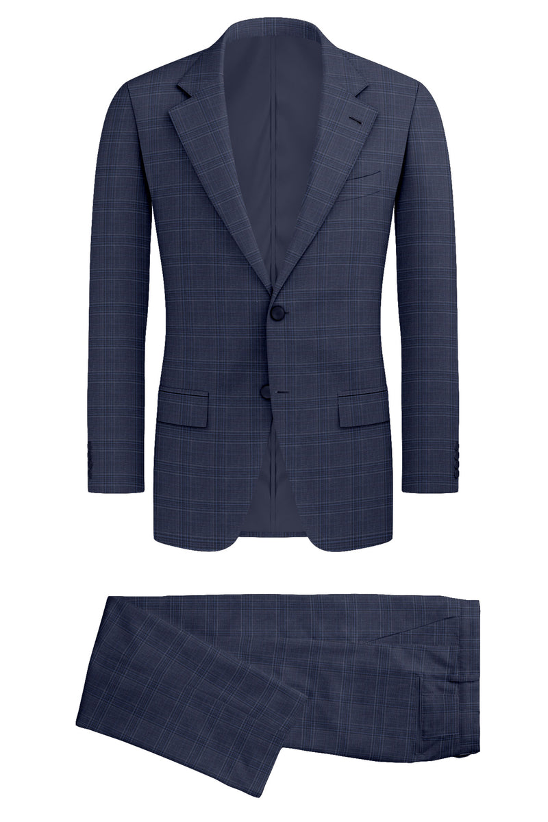 Image of a Blue Worsted Checks Merino Wool Suiting Fabric
