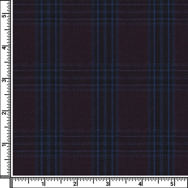 Image of a Burgundy & Blue Worsted Checks Merino Wool Pants Fabric