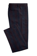 Image of a Burgundy & Blue Worsted Checks Merino Wool Pants Fabric