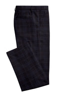 Image of a Burgundy & Sky-Blue Worsted Checks Merino Wool Pants Fabric