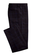 Image of a Burgundy & Sky-Blue Worsted Checks Merino Wool Pants Fabric