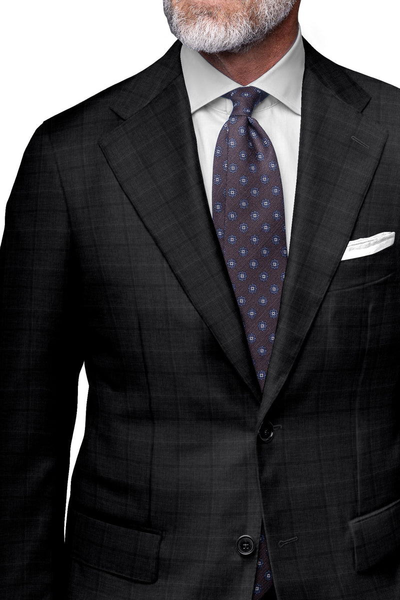 Image of a Charcoal & Black Worsted Checks Merino Wool Blazers Fabric