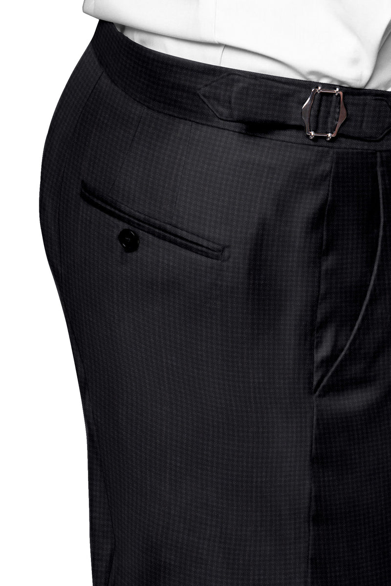 Image of a Charcoal & Black Worsted Checks Merino Wool Pants Fabric