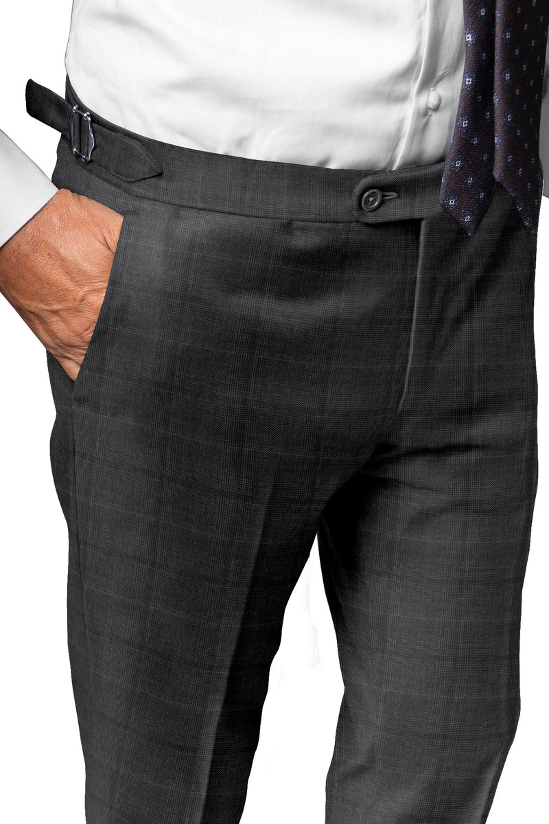 Image of a Charcoal & Black Worsted Checks Merino Wool Pants Fabric