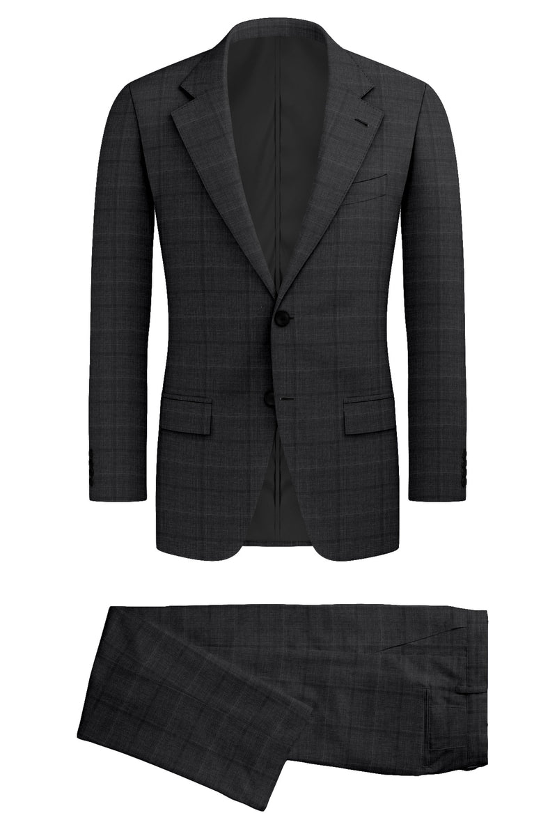 Image of a Charcoal & Black Worsted Checks Merino Wool Suiting Fabric