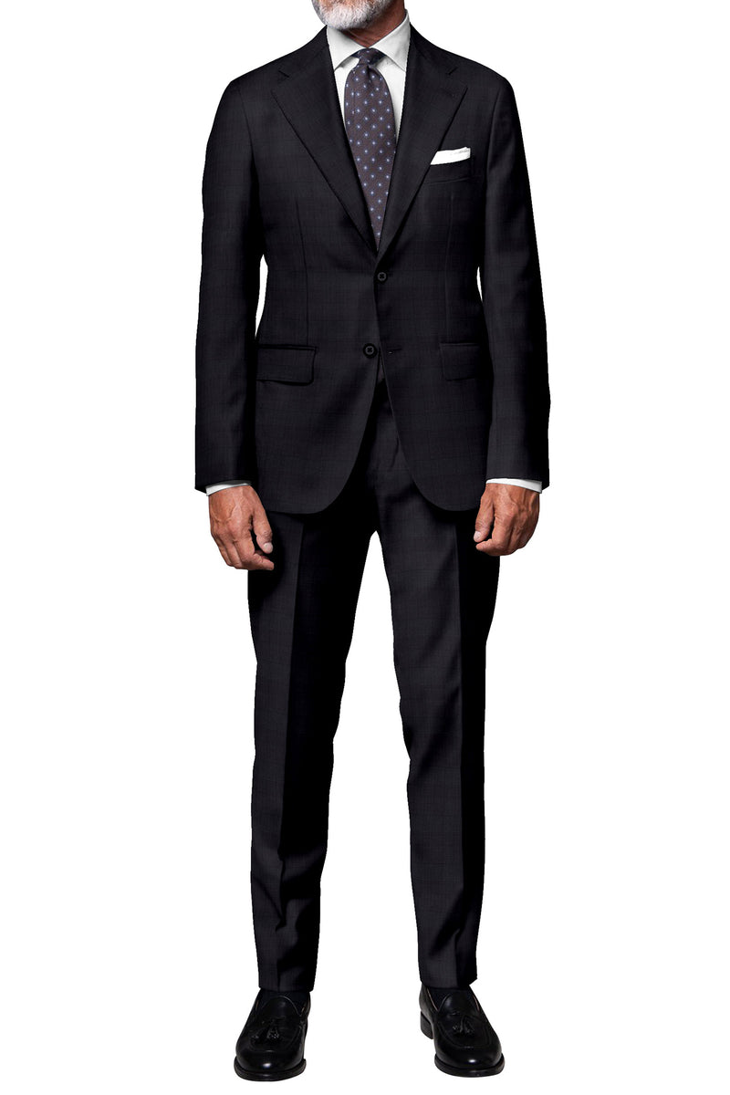 Image of a Charcoal & Black Worsted Checks Merino Wool Suiting Fabric