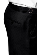 Image of a Charcoal & Black Worsted Micropattern Merino Wool Pants Fabric