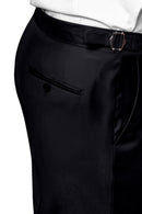 Image of a Charcoal & Black Worsted Micropattern Merino Wool Pants Fabric