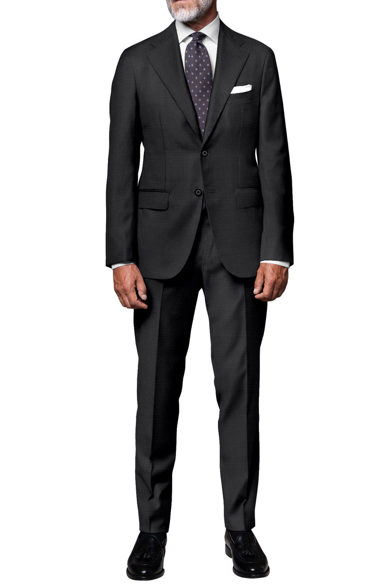 Image of a Charcoal & Grey Worsted Micropattern Merino Wool Suiting Fabric