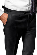 Image of a Charcoal & Grey Worsted Stripes Merino Wool Pants Fabric