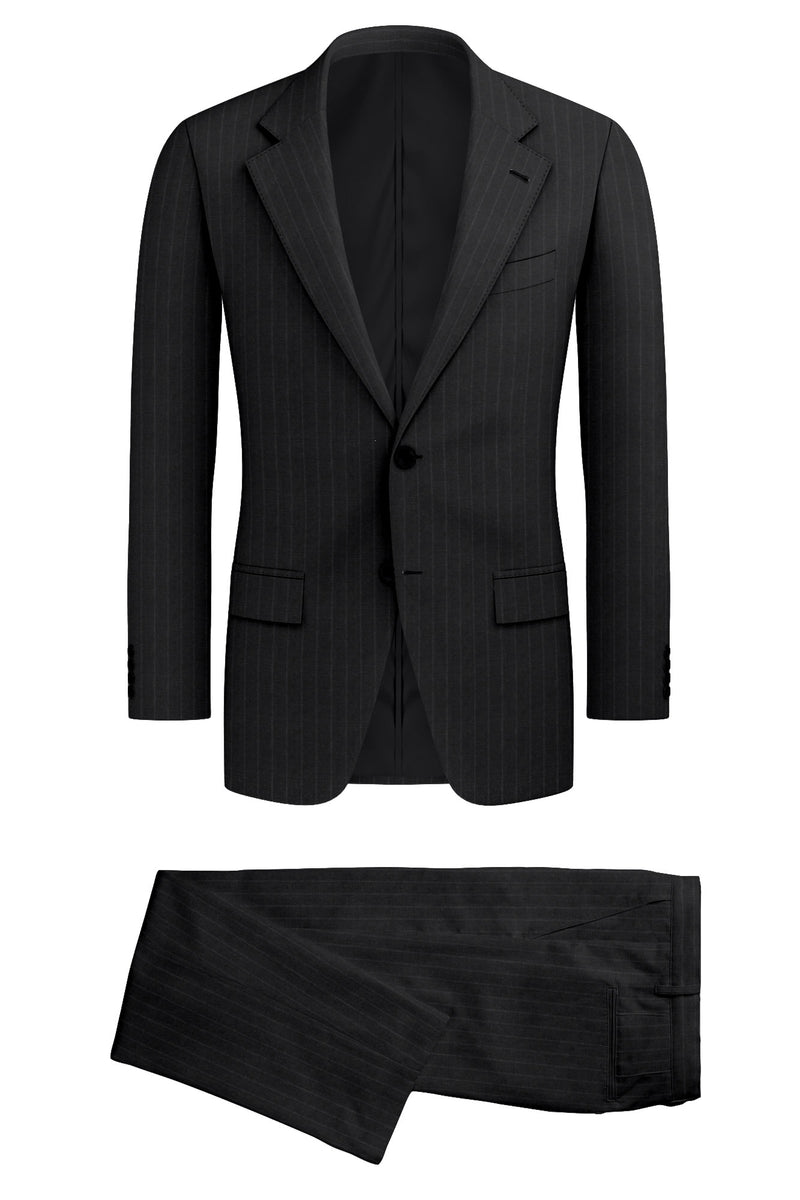 Image of a Charcoal & Grey Worsted Stripes Merino Wool Suiting Fabric