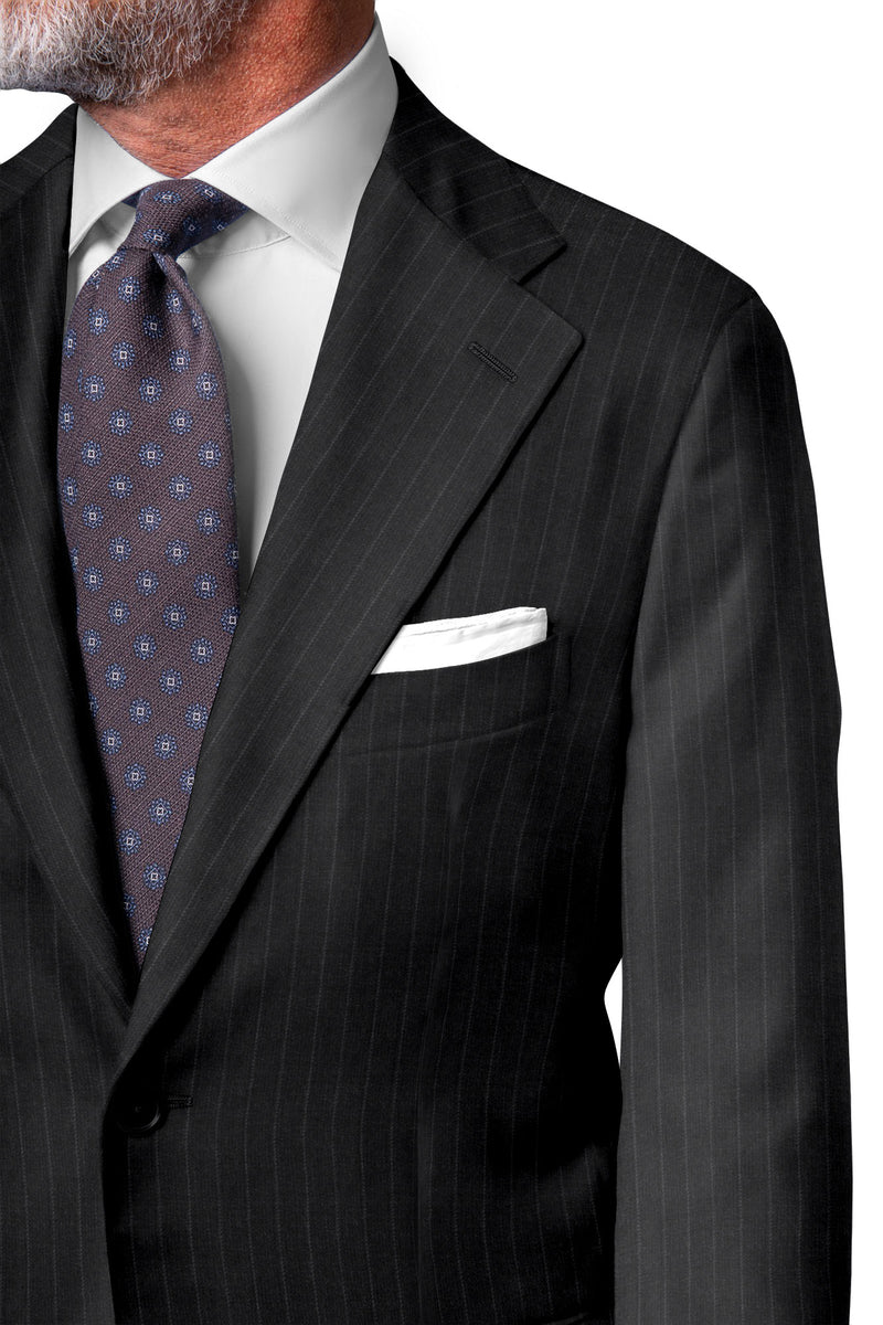 Image of a Charcoal & Grey Worsted Stripes Merino Wool Suiting Fabric