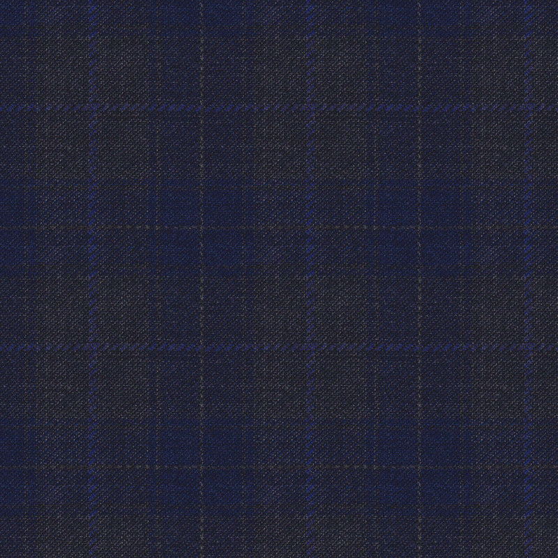 Image of a Charcoal & Navy-Blue Worsted Checks Merino Wool Pants Fabric