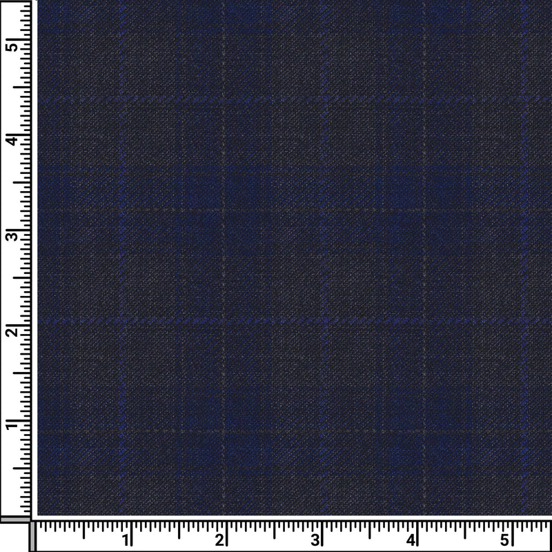 Image of a Charcoal & Navy-Blue Worsted Checks Merino Wool Pants Fabric